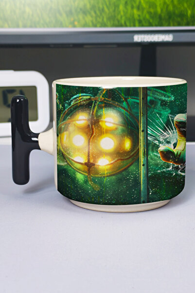ZipZap كوب سيراميك فاخر مطبوع عليه Bioshock (قطعة واحدة) بمقبض أسود خاص على ش...