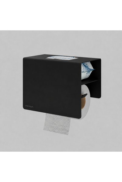 PNR AQUA Toilet Paper Holder - Wet Wipes Wc Paper Stand - Self-Adhesive (Black)