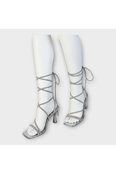 Hayati Arman Women's Stone Detailed Ankle Strap Evening Dress Shoes Lame