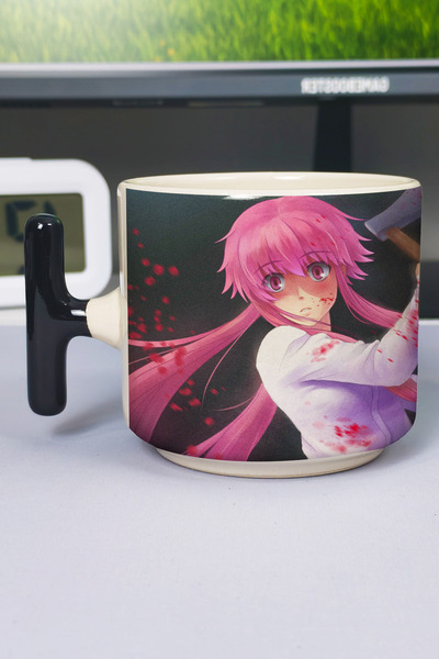 ZipZap Mirai Nikki Anime Printed Ceramic Luxury Mug (1 Piece) T-Shaped Specia...