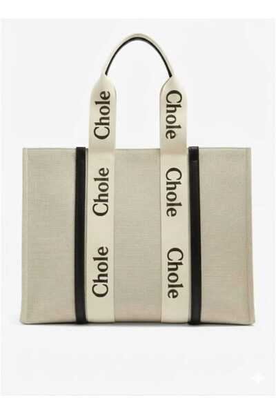 Chole Elegant Canvas Tote Bag with Contrast Trim & Logo Strap Handles – Large...