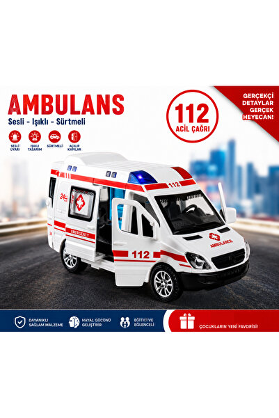 4İ Oyuncak Oyuncak Ambulans Sesli Işıklı Yan Kapısı Sürgülü Açılan Minibüs Ar...