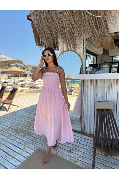 Moda Banuş Linen Strap Dress with Back Detail