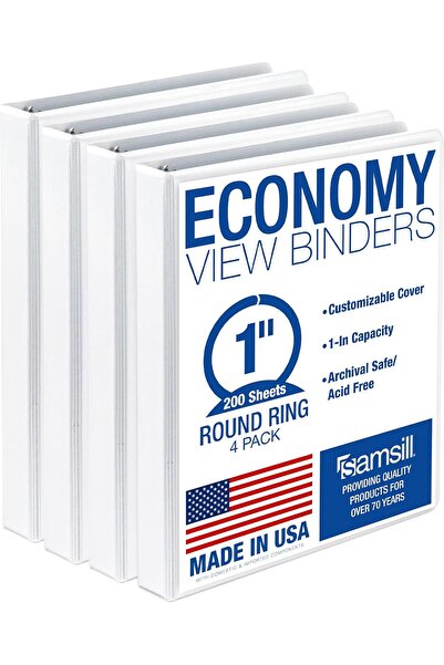 Samsill 3-Ring Binder, 30 cm, Made in USA, Round Ring with Customizable Clear...