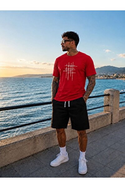 FAEL LİFE Unisex Wide-Let T-Shirt and Shorts Set with Rod Print