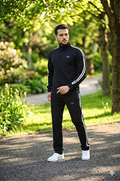 LFSPORT Men's Relaxed Black Ribbed Tracksuit Set - 85752