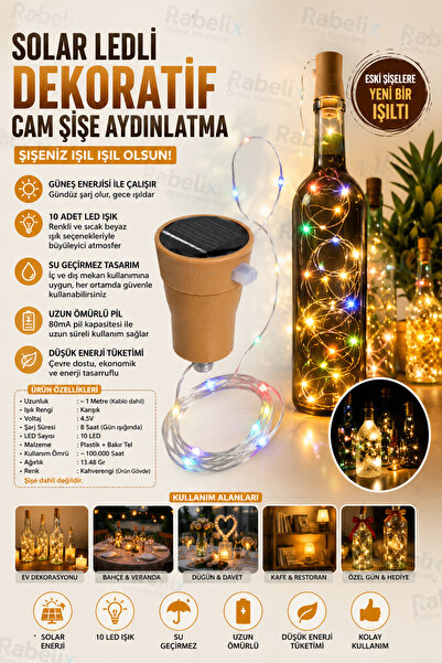 Rabelix Online Marketing Solar Ledli Dekoratif Cam Şişe Aydınlatma 10 LED 1 M...