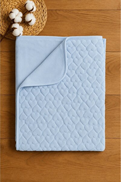 Pure Boutique Paturica bebe bleu cu inimioare embosate 100x100 cm pufoasa moa...