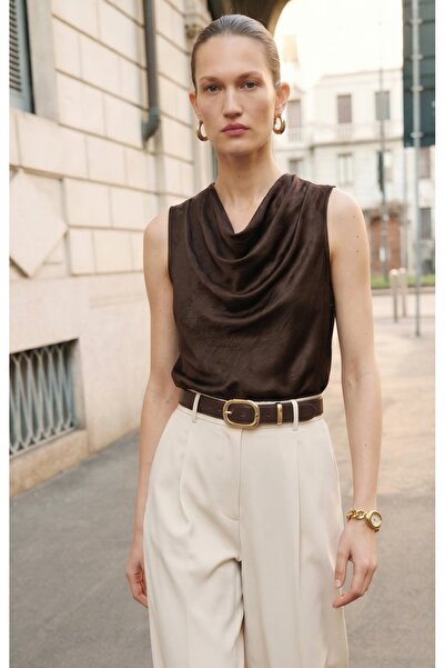 Seda BiliciBoutique Degaje Yaka Patterned Satin Blouse