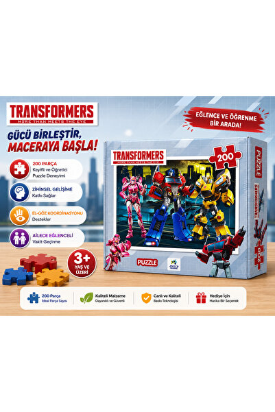 jooy's game Transformers 200 Parça Puzzle Çocuk Yapboz Eğitici Oyuncak 3+