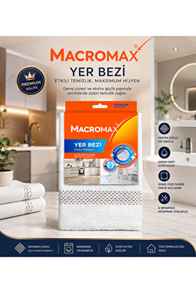 MACROMAX Premium Mikrofiber Yer Bezi Ultra Emici Güçlü Dokulu Profesyonel Tem...