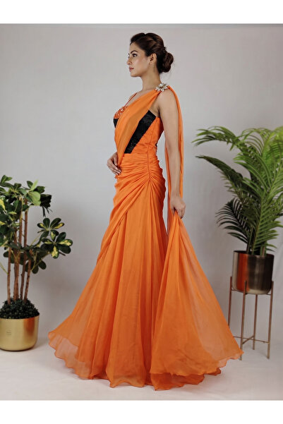 ASIAN Najma Dress Star Evening Gown in Chiffon Fabric with Luxurious Embroide...