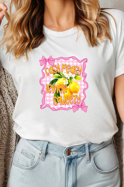Sarah's Boutique Women's T-shirt – 100% cotton – Gingham Lemon