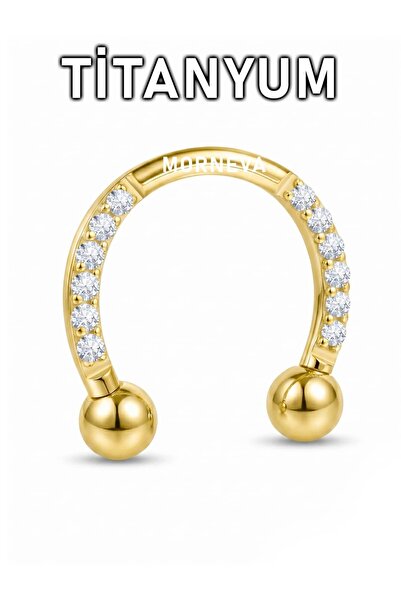 MORNEVA Titanyum Taşlı Yarım Halka Septum Daith Piercingi (1 Adet)
