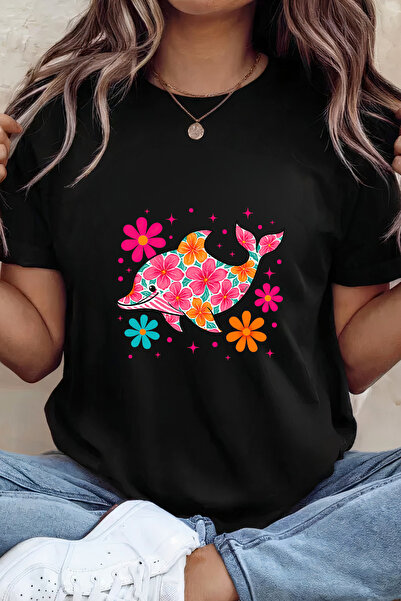 Sarah's Boutique Women's T-shirt – 100% cotton – Floral Dolphin
