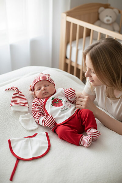 BİANCOFİGLİO Strawberry Figured Newborn Set