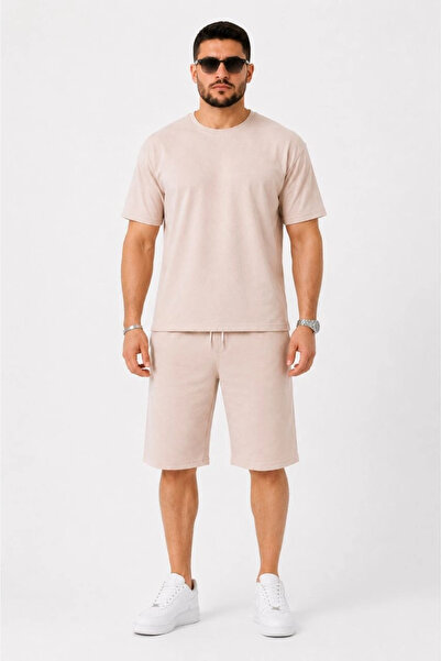 DGSTYL3 Men's Top and Bottom Set Two Yarn Fabric Crew Neck T-Shirt with Pocke...
