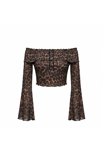 Generic Women's Leopard Print Off-the-Shoulder Crop Top