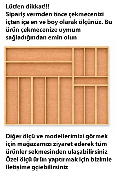 ayfiwood 62x47 cm Ahşap Kaşıklık Çekmece İçi Organizer Doğal Ahşap Mutfak Düz...