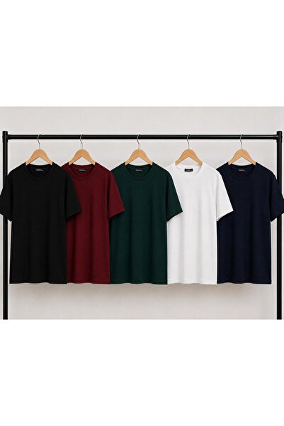 Kuraff Giyim Unisex Basic 5-Piece Cotton Solid Color T-Shirt
