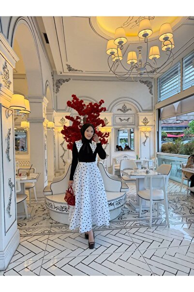 NİLNUR MODA New Season Trend Liya Polka Dot Pattern Skirt (with Scarf as a Gi...