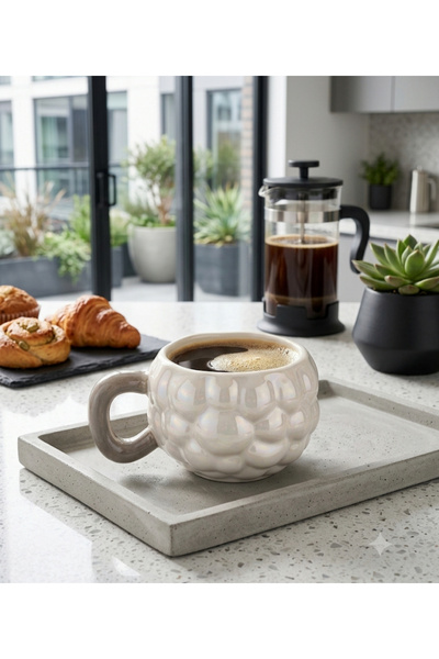 SERRA HOME Bubble Porselen Kupa Sedefli Üzüm Baloncuk Kupa Bardak 300ml