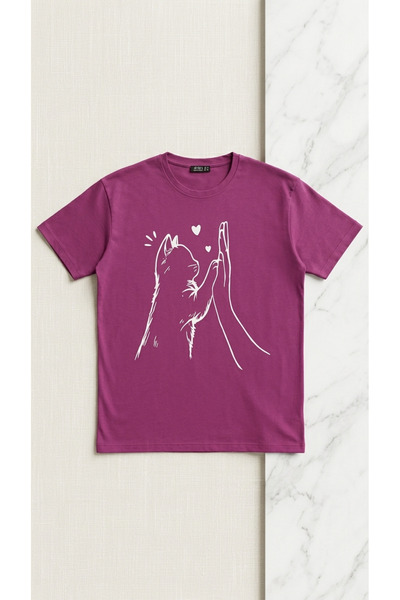 5553 Oversize Kedi Baskılı Rahat Kalıp T-Shirt