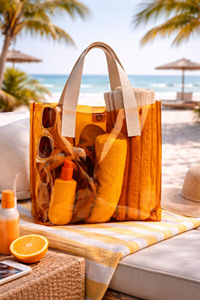 ttm ticaret Vizon Kadın Beach Baskılı Şeffaf Plaj Çantası
