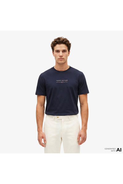 Tommy Hilfiger Erkek Marka Logolu Günlük Kullanıma Uygun Lacivert T-Shirt MW0...
