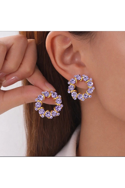 Amanda Circular Earrings with Embossed Diamonds - Shiny (Halka) Earring with ...