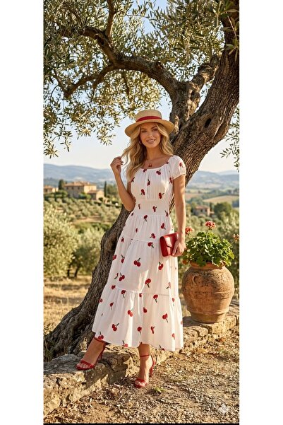 tülaybutik Kadın yazlık gipeli uzun yakası ayarlanabilir full esnek elbise
