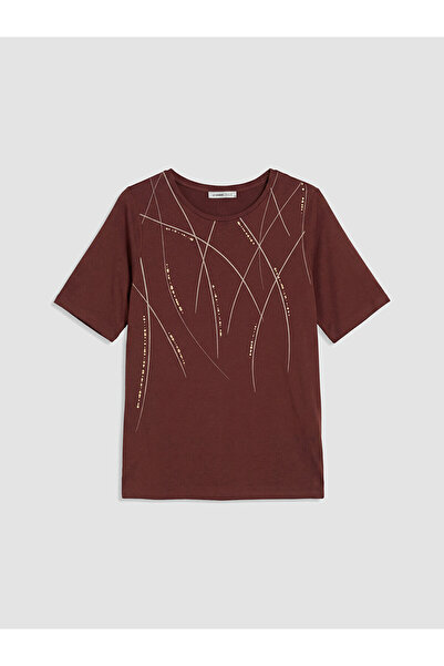 LC Waikiki Nevavm Women's T-Shirt with Oval Collar Pattern