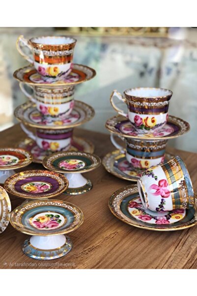 BY.RAYKA PORSELEN El Dekor Mahidevran Porcelain Hand-Painted 6-Piece Cup and ...