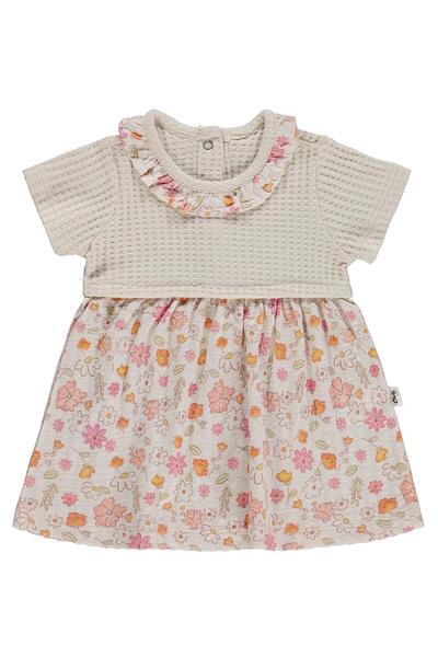 Civil Baby Çiçek Yaprak Empirme 6-18 Ay Tulum - Bej