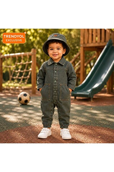 CROCODAYS Unisex Kids Baby Jeans (Jeans) 2-Piece Lycra Jumpsuit with Hat (6/9...