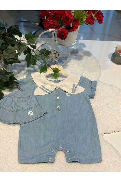 Noy Noy Boy's Sailor Overalls and Hat - 100% Natural Cotton - Blue