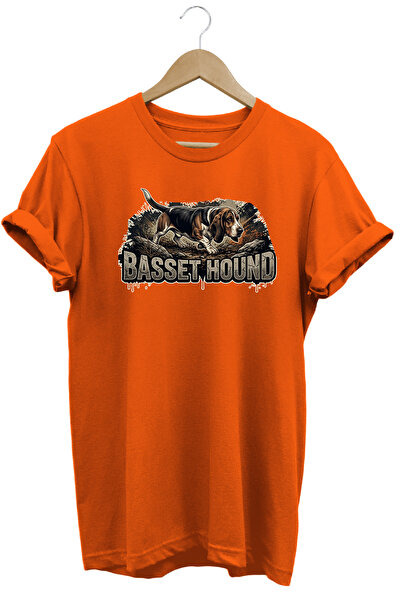 WİDİ Unisex Basset Hound Printed T-Shirt - Hunter Dogs Series Crew Neck Cotto...
