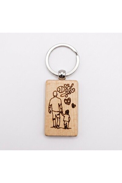 Generic Personalised Wooden Keychain for Dad, Laser-Engraved Father and Child...