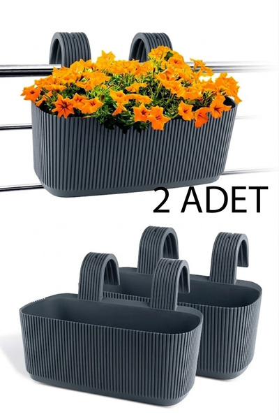 TEMMUZ HOME 2 Adet 3,2 Litre Pera Askılı Balkon Saksısı Set Ayar Aparatlı Pla...