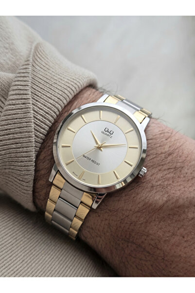 Q&Q Vintage Açık Gold Kadranlı Çift Renk Metal Kordon Erkek Kol Saati