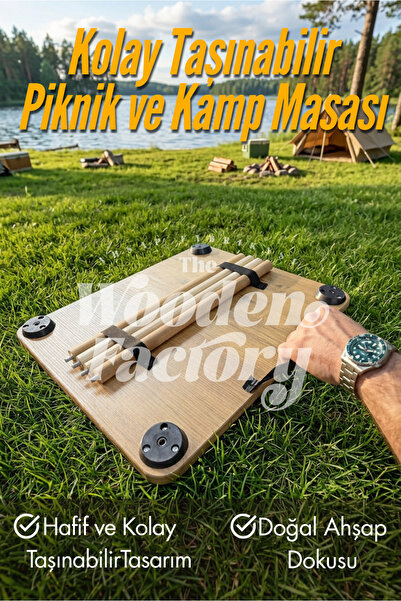 Wooden Factory Kolay Taşınabilir Piknik ve Kamp Masası 45x50 cm Outdoor Porta...