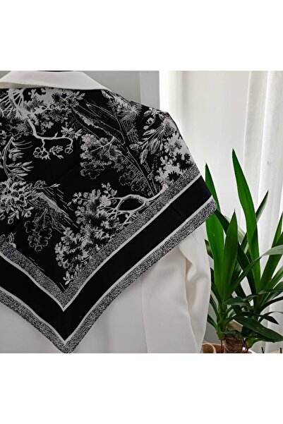 LENTE AKSESUAR Women's Premium Patterned Neck Bag and Hair Scarf 70X70 cm