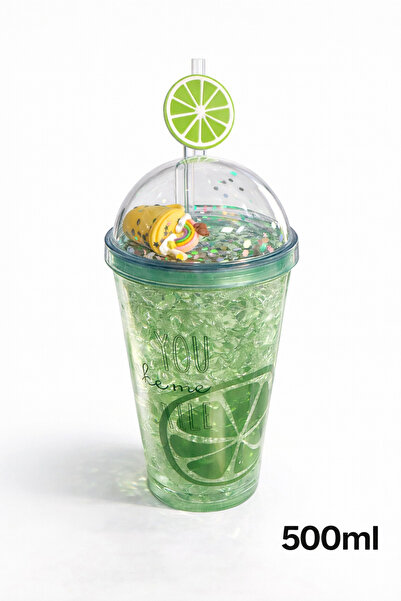 Two Two Patterned Double Layer Cold Drink Cup with Straw and Lid 500 ml | Des...