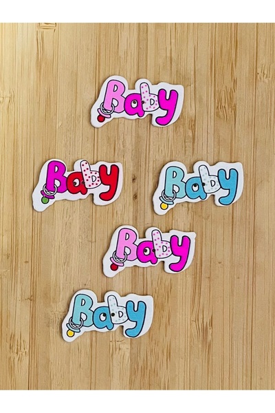 Kartopu Decorative Painted Wooden Baby Written Ornament Button 37 X 23 Mm. 5-...