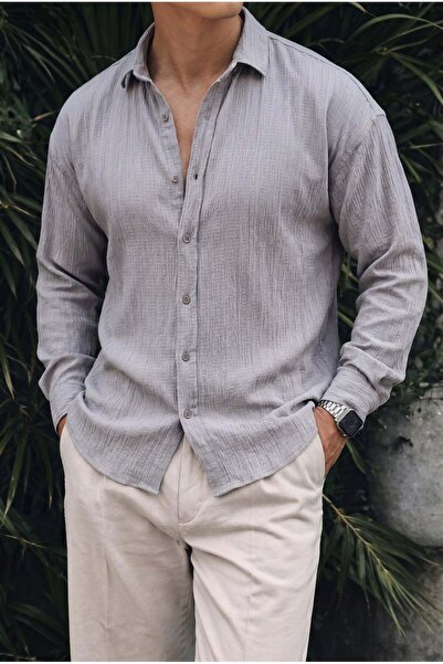 VACHT Tokyo gray textured fabric oversized relaxed fit shirt