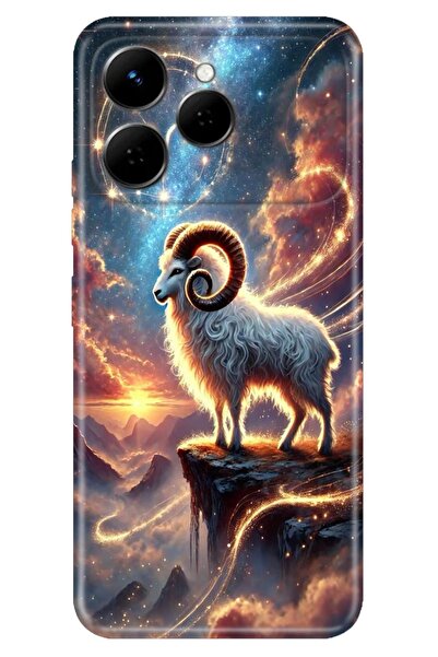 TECNO Spark 40 4G Kılıf Oğlak Burcu Temalı Desenli Darbe Emici Silikon