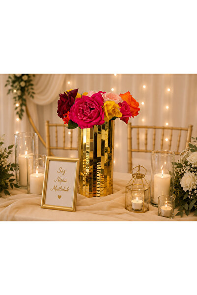 hangök home Gold Aynalı Vazo Canlı Çiçek Yapay Çiçek İçin Uygun (30cm Yüksekl...