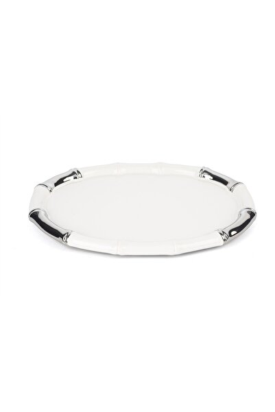 Mikasa Moor White Silver Oval Serving Plate 37X27Cm