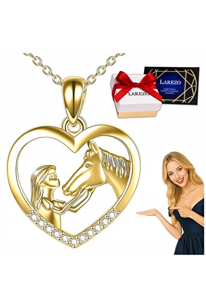 Larezo 925 Silver Necklace with Gold Plated, Heart Pendant with Horse and Zir...