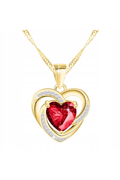 Larezo 925 Silver Necklace with Gold Plated, Ruby Red Crystal Heart Pendant, ...